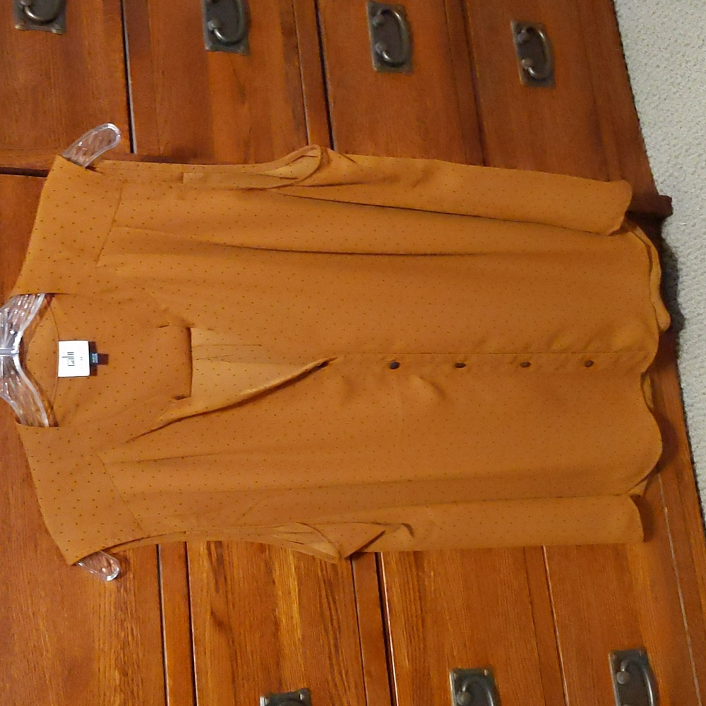 CAbi navy and cognac blouse